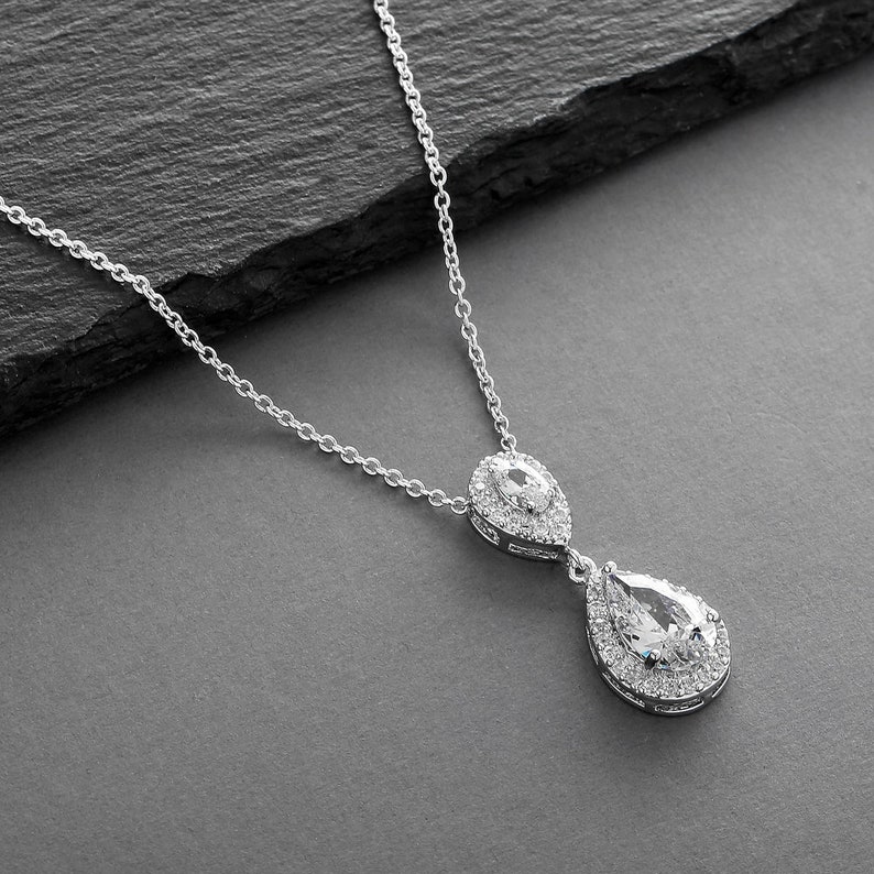 CZ Wedding Necklace Silver Bridal Necklace CZ Necklace for Brides CZ Pendant Necklace Drop Pendant Necklace Pendant Necklace for Brides