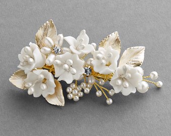 Floral Bridal Clip, Flower Wedding Hair Clip, Bridal Clip, Bridal Hair Accessories, Gold Wedding Hair Accessory, Gold Floral Clip for Brides