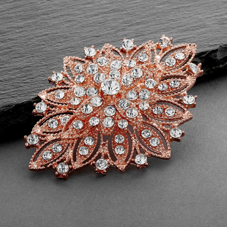 Rose Gold Crystal Brooch, Crystal Rhinestone Brooch, Wedding Brooch, Bridal Brooch, Rose Gold Crystal Brooch, Wedding Pin, Bridal Sash Pin image 1