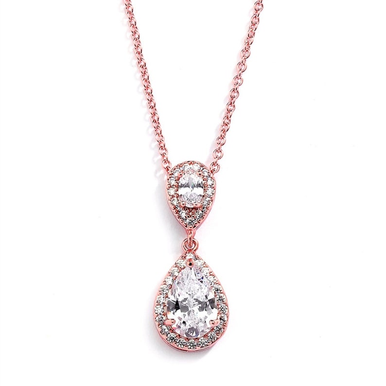 Rose Gold Bridal Necklace Drop Pendant Necklace CZ Necklace for Brides Pendant Necklace for Brides Wedding Necklace CZ Pendant Necklace