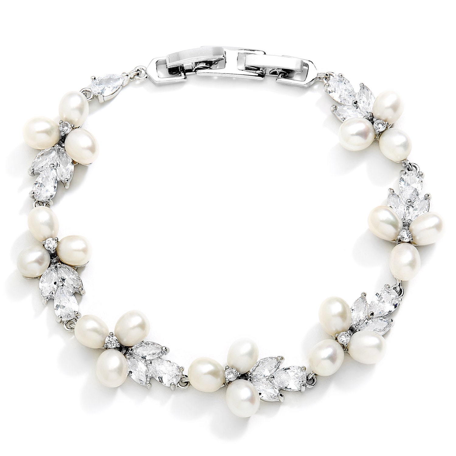 Freshwater Pearl & CZ Bracelet Pearl CZ Wedding Bracelet - Etsy