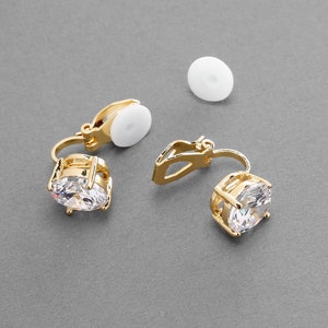 Gold Clip On Earring, Gold Clip On Bridal Earring, Clip On Cubic Zirconia Wedding Earring, Clip On CZ Earring, Non Pierced Earrings, 3wt CZ image 5