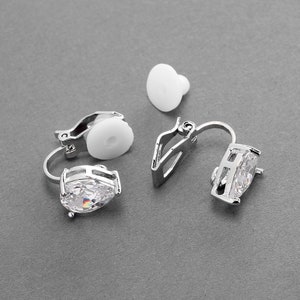 Silver Clip-On Wedding Earring, Clip-On Bridal Earrings, Clip On Cubic Zirconia Earring, Clip-On Earrings for Bride, Non-Pierced CZ Earrings image 4