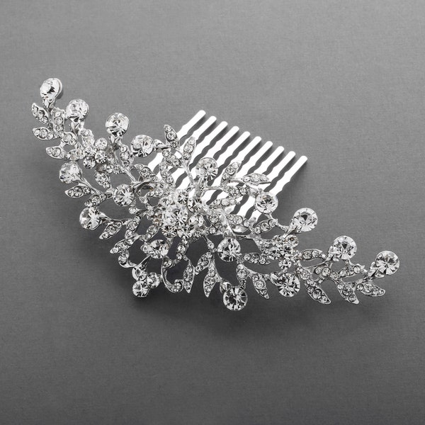 Peigne nuptial argenté, peigne de strass, peigne nuptial en cristal, peigne de cheveux de mariage en cristal, peigne nuptial de cheveux, casque de mariage, accessoire de cheveux