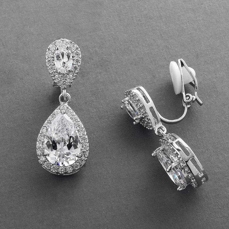 Clip on Bridal Earrings Wedding Earrings CZ Clipons Etsy