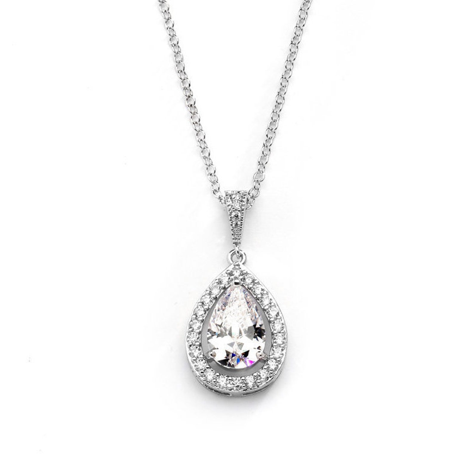 Bridal Necklace Teardrop Wedding Necklace CZ Tear Drop Etsy