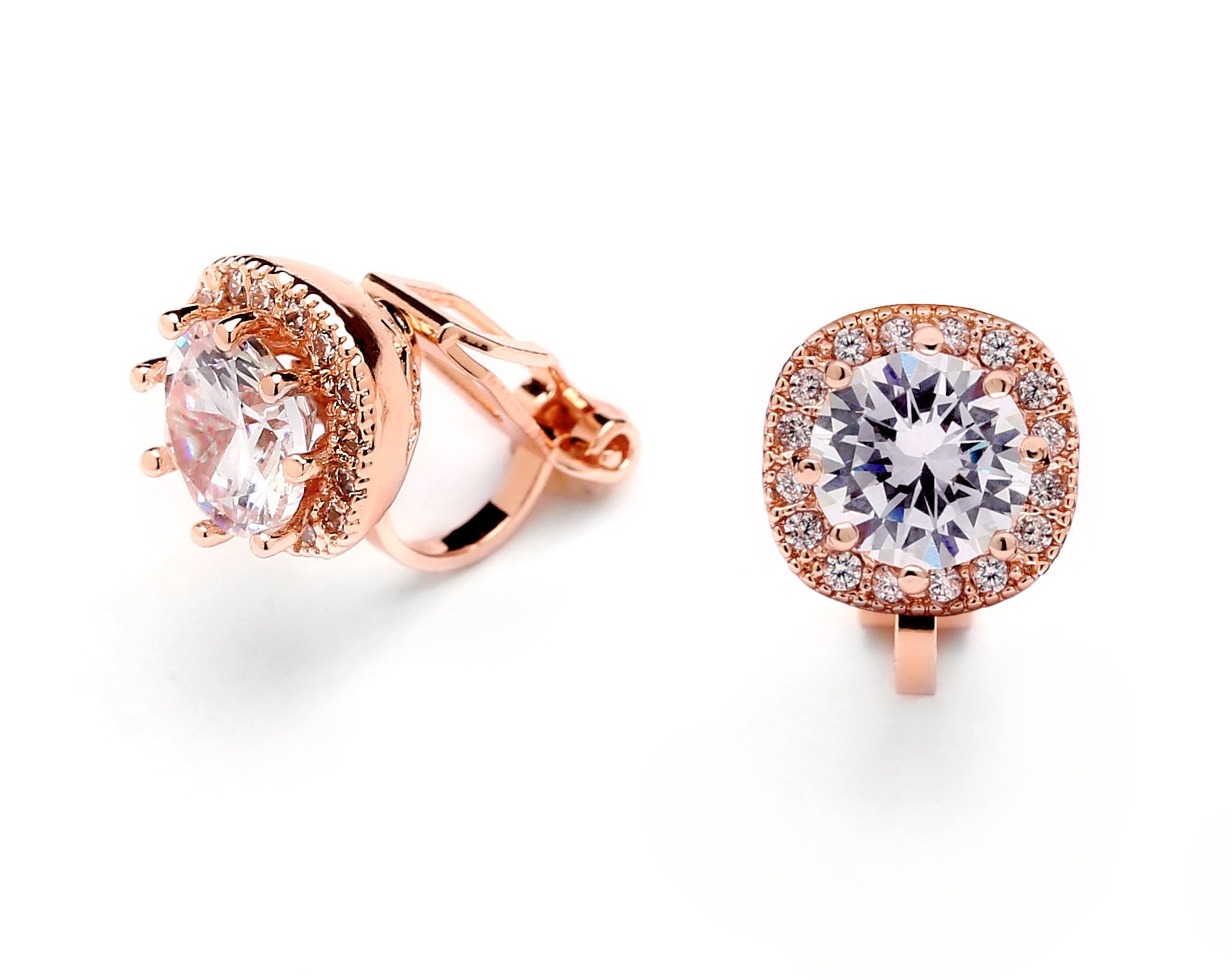 Rose Gold Clip on Earring Clip on Bridal Earring Clipon CZ Etsy