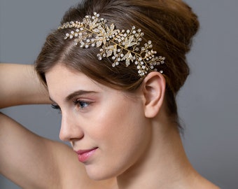 Opal Bridal Headband, Gold Bridal Hairpiece, Opal Wedding Headband, Opal Bridal Hair Accessory, Gold Opal Headpiece, Opal Headband For Bride