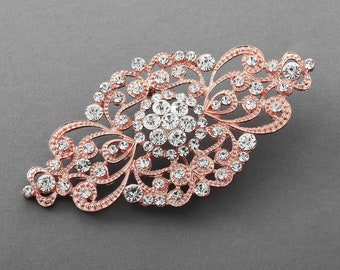 Rose Gold Crystal Brooch, Crystal Rhinestone Brooch, Wedding Brooch, Bridal Brooch, Rose Gold Crystal Brooch, Wedding Pin, Bridal Sash Pin