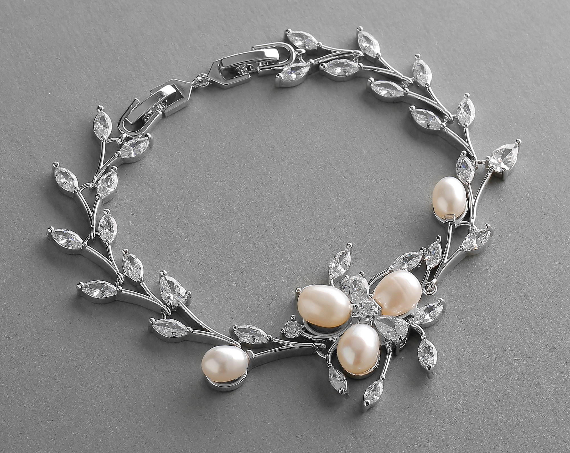 Freshwater Pearl CZ Bracelet Pearl CZ Wedding Bracelet Pearl | Etsy