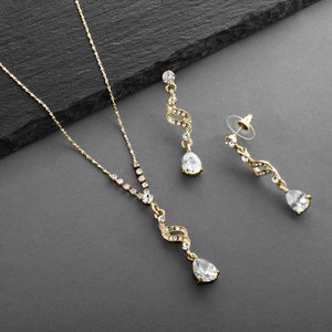 Gold Bridal Jewelry Set, Wedding Jewelry Set, Crystal Wedding Jewelry Set, Crystal Bridal Jewelry, Gold Rhinestone Necklace & Earring Set image 5