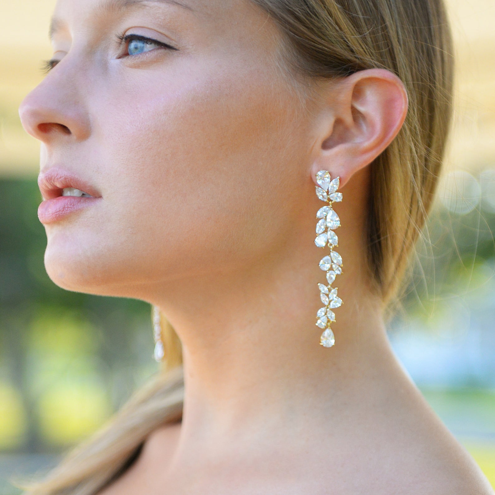 Gold CZ Crystal Earring Long Statement Earrings Gold Dangle Etsy