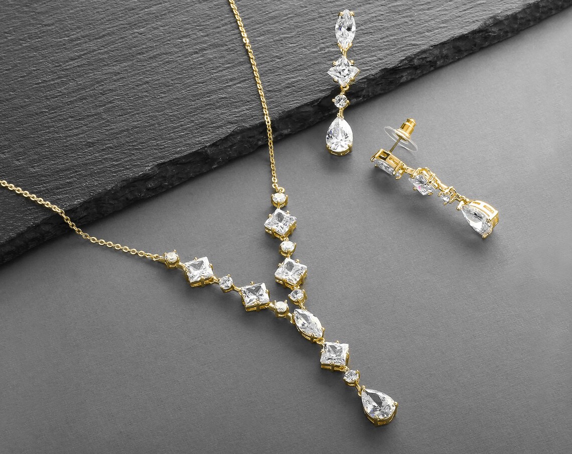 Gold Wedding Necklace & Earrings Set for Brides Bridal | Etsy