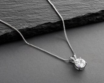 CZ Pendant Necklace, CZ Wedding Necklace, Pendant Necklace for Brides, Drop Pendant Necklace, Silver Bridal Necklace, CZ Necklace for Brides