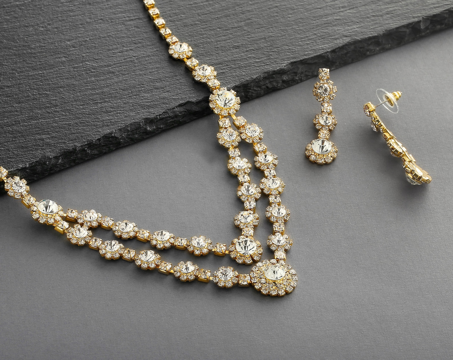 Crystal Bridal Jewelry Set Gold Wedding Jewelry Set Crystal Etsy