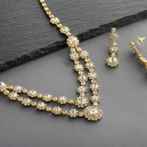 Crystal Bridal Jewelry Set Gold Wedding Jewelry Set Crystal Etsy