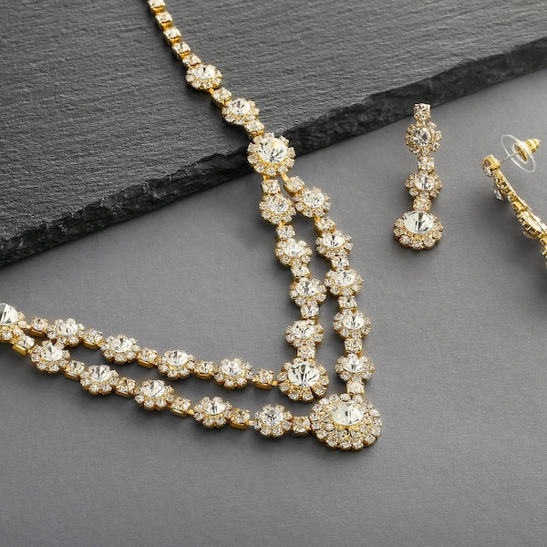 Crystal Bridal Jewelry Set, Gold Wedding Jewelry Set, Crystal Wedding Jewelry Set, Crystal Prom Jewelry Set, Gold Crystal Jewelry for Bride