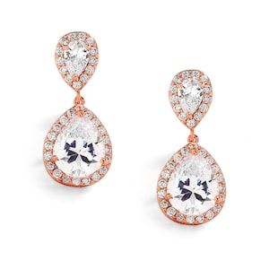 Rose Gold Clip-On Earring, Bridal Earrings, CZ Wedding Earrings, Teardrop Dangle Earring, Wedding Jewelry, Bridal Jewelry, Earring for Bride image 6