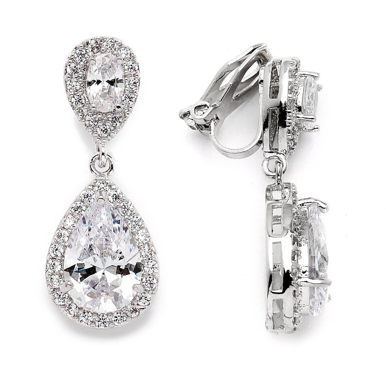 Clip on Bridal Earrings Wedding Earrings CZ Clipons Etsy