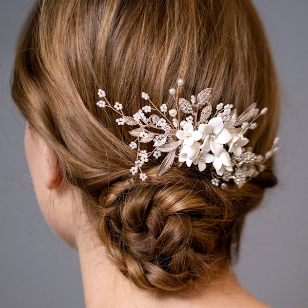 Floral Bridal Comb, Rose Gold Wedding Hair Comb, Bridal Hair Comb, Bridal Hair Accessory, Rose Gold Wedding Hair Accessory, Rose Gold Comb