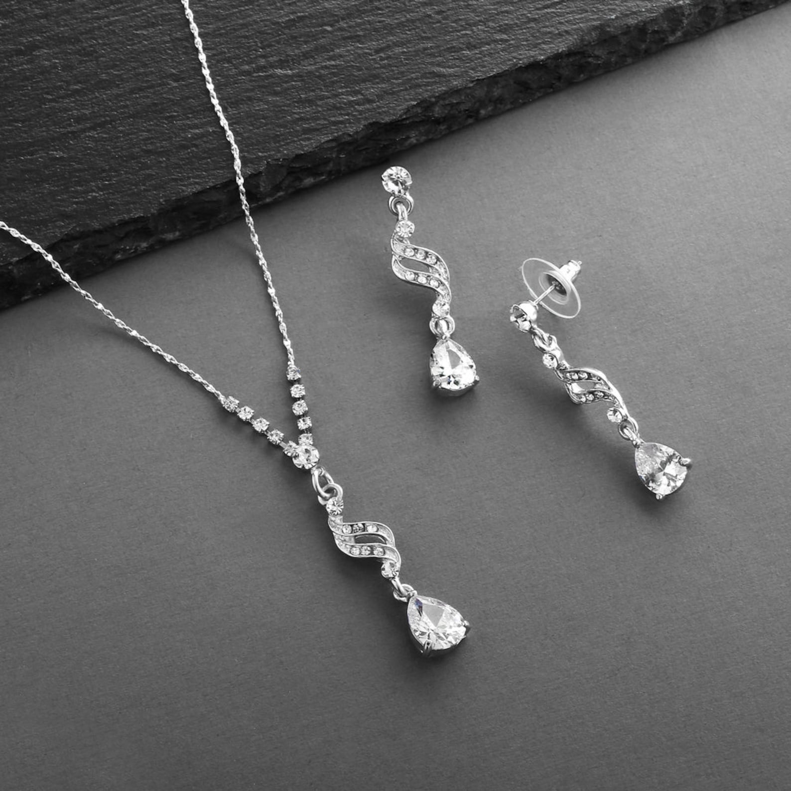 Silver Bridal Jewelry Set Wedding Jewelry Set Crystal Etsy