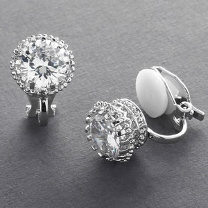 Silver Clip-On Wedding Earring, Clip-On Bridal Earring, Clip On Cubic Zirconia Earring, Clip-On Earrings for Bride, Non-Pierced CZ Earrings image 5