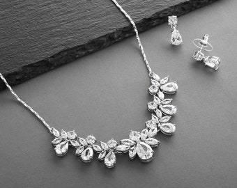 Wedding Necklace Earring Set for Brides, Bridal Jewelry Set, CZ Wedding Jewelry Set, Cubic Zirconia Bridal Necklace Set, CZ Crystal Jewelry