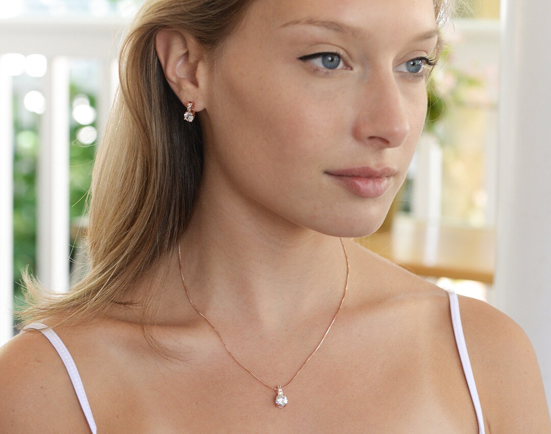 Rose Gold Wedding Jewelry, Cubic Zirconia Bridal Jewelry, Jewelry Set