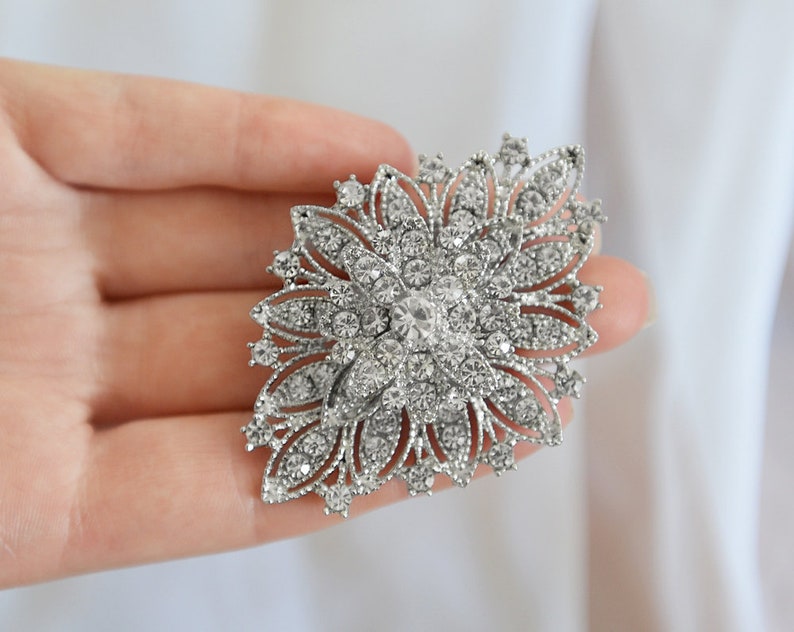 Silver Crystal Brooch, Crystal Rhinestone Brooch, Wedding Brooch, Bridal Brooch, Crystal Brooch, Wedding Pin, Wedding Sash Pin for Brides image 3