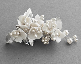 Floral Bridal Clip, Flower Wedding Hair Clip, Bridal Clip, Bridal Hair Accessories, Silver Wedding Hair Accessory, Floral Clip for Brides