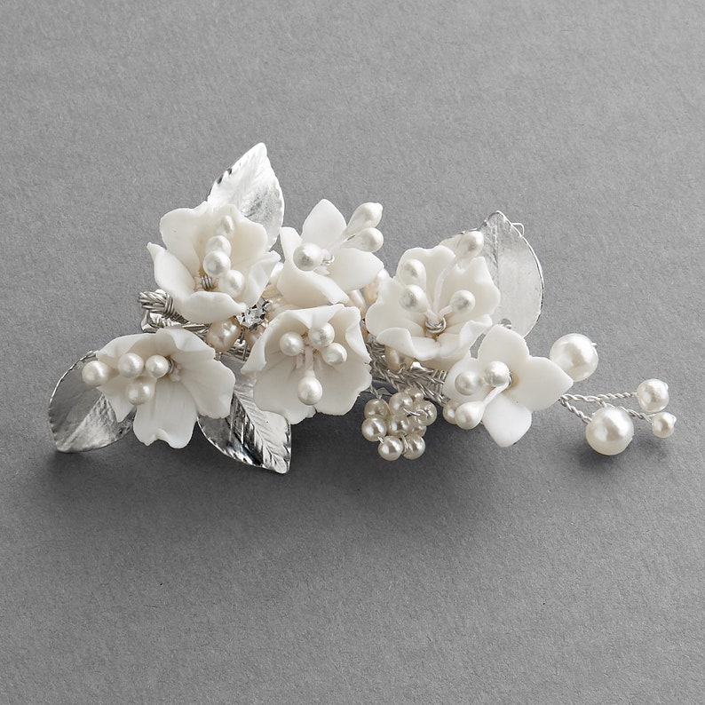 Floral Bridal Clip, Flower Wedding Hair Clip, Bridal Clip, Bridal Hair Accessories, Silver Wedding Hair Accessory, Floral Clip for Brides image 1