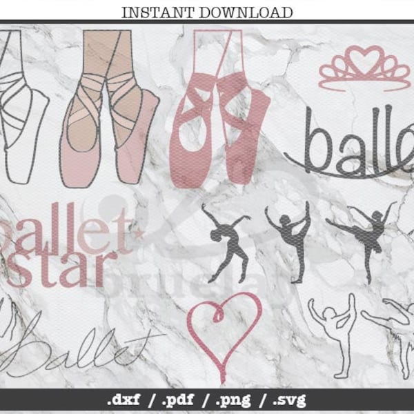 Ballet cut file,ballerina, SVG, DXF, PNG, Cricut, Silhouette, cutting machine, clipart, screen print, vector graphic,kids room,heart,slipper