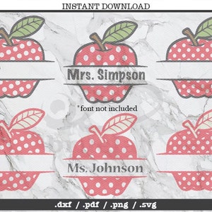 Polka Dot Apfel geschnitten Dateien, Wanddekoration, DXF, PNG, SVG, Cricut, Silhouette, schneiden Maschine, Clipart, Lehrer Monogramme, split Apple Monogramm