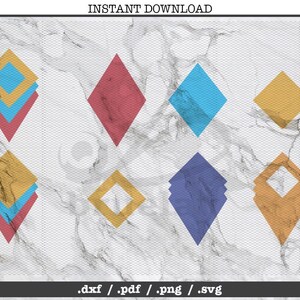 May include: Set of eight geometric shapes in various colors, including yellow, red, blue, and orange. The shapes are layered on top of each other, creating a unique and modern design. The shapes are set against a white marble background.