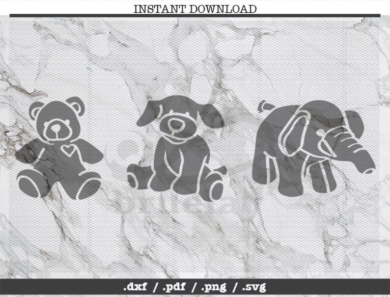 Stuffed animal cut file,SVG, DXF, PNG, Cricut, Silhouette,clipart, screen print, vector graphic,newborn kid,elephant,dog,teddy bear,kid toys image 2