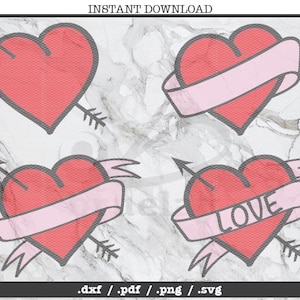 Heart banner cut file set,hearts,Valentine&#39;s day,SVG, DXF, PNG, Cricut, Silhouette, cutting machine,clipart,screen print,arrow heart, wrap