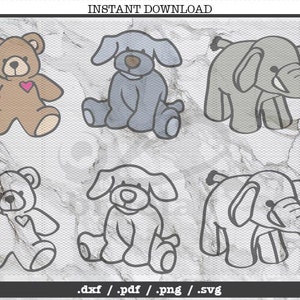 Stuffed animal cut file,SVG, DXF, PNG, Cricut, Silhouette,clipart, screen print, vector graphic,newborn kid,elephant,dog,teddy bear,kid toys