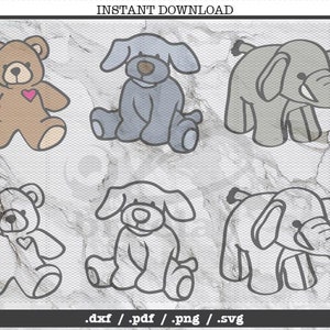 Stuffed animal cut file,SVG, DXF, PNG, Cricut, Silhouette,clipart, screen print, vector graphic,newborn kid,elephant,dog,teddy bear,kid toys image 1