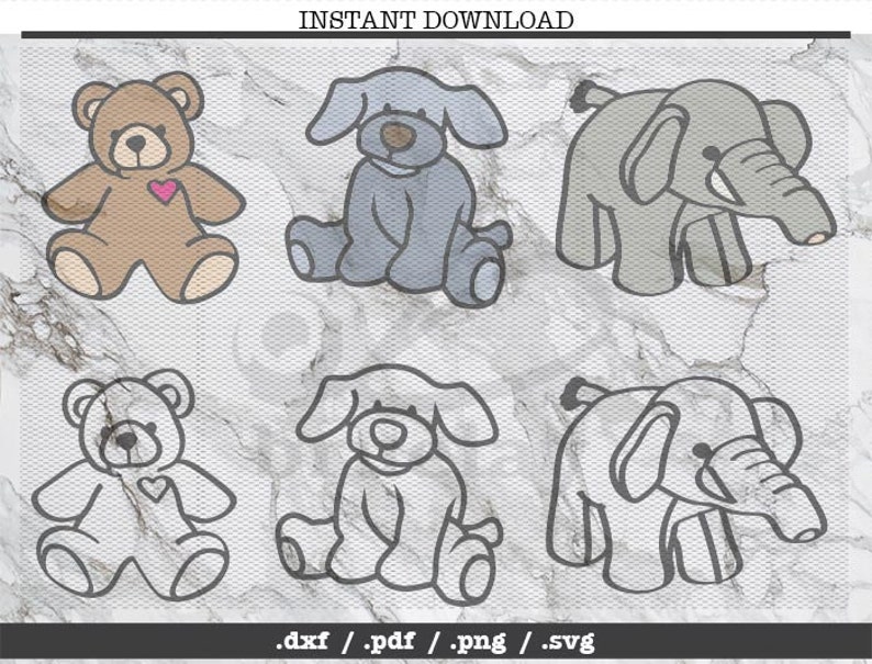 Stuffed animal cut file,SVG, DXF, PNG, Cricut, Silhouette,clipart, screen print, vector graphic,newborn kid,elephant,dog,teddy bear,kid toys image 1