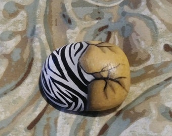 Hand painted zebra print rock