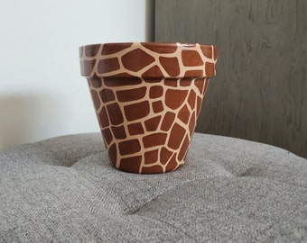 Hand painted 6 inch giraffe print terracotta plant pot