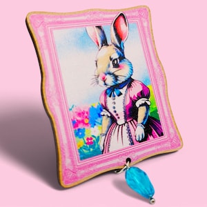 Victorian Bunny Wooden Brooch | Whimsical Woodland Jewelry | Animal Portrait Jewelry | Cottagecore Brooch | Folk Art Accessories