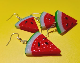 watermelon earrings, fruit earrings, fruit charms, food charms, summer jewelry, summer earrings, watermelon slice, gift for her, resin