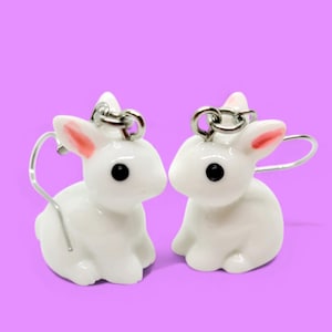 White Rabbit Earrings: Miniature Bunny Dangle Jewelry