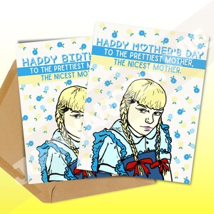 Carte pour la fête des mères de Rhoda Bad Seed | Humour noir | Inspiré d'un film d'horreur vintage | Cadeau drôle de fête des mères | Carte de film classique pour maman
