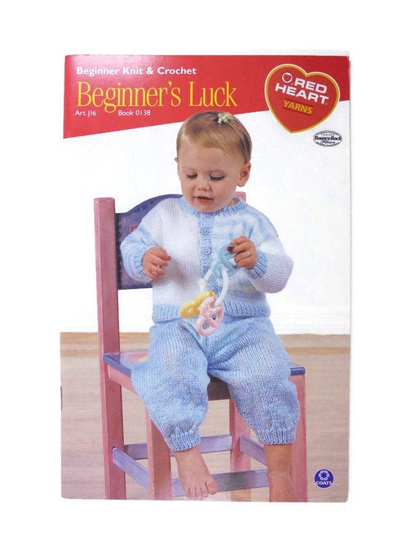 Red Heart Beginners Luck Knit And Crochet Pattern Booklet 0138 Baby Sweaters Bags Tote Bag Scarves Hats Free Shipping