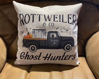 Rottweiler Halloween Pillow, Halloween Pillow Cover, 15x15 Pillow, Rottweiler Pillow, 17x17 pillow cover, halloween dog pillow