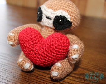 Crochet Sloth with Heart Doll