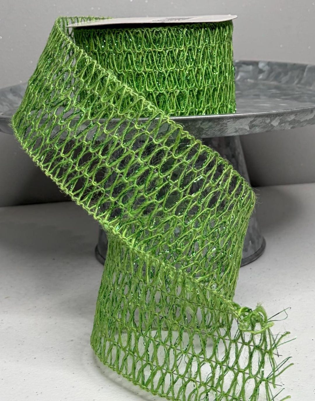 Windowpane Ribbon Expressions Ribbon Windowpane Lime Apple Green 90% Jute Metallic 5 2.5 ...