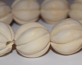 Plain Wood Pumpkin Beads, Carved Squash beads, 20mm x 19mm, Fall beads